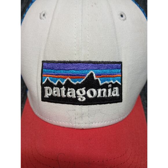 Patagonia P6 Logo Trucker Snapback Hat White Red - Picture 2 of 6
